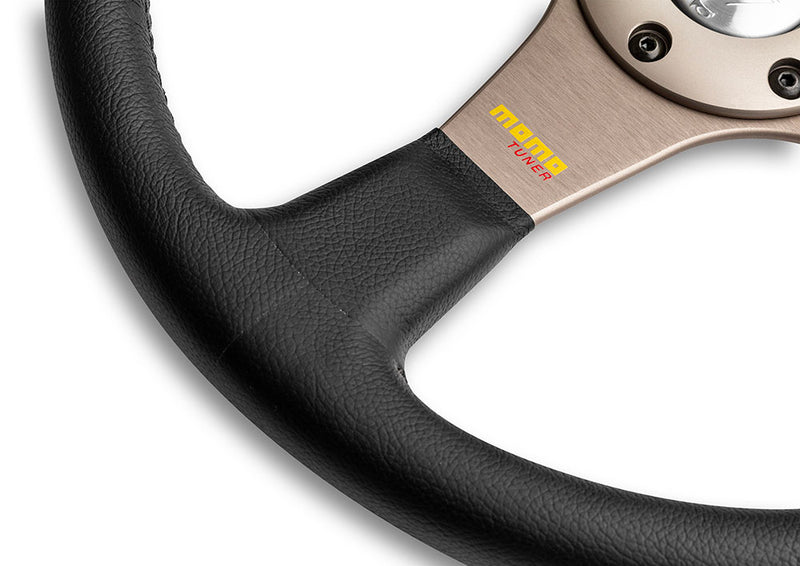 Carica immagine in Galleria Viewer, Volante Momo Tuner a Calice (36 mm), Pelle Nera, Razze Antracite - 35 cm