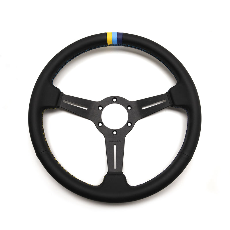 Carica immagine in Galleria Viewer, Volante GReddy "Medium Type" a Calice (47 mm), Pelle Nera, Razze Nere - 340 mm