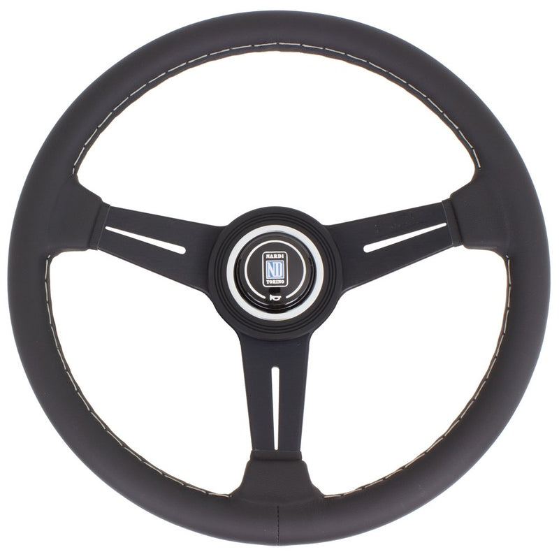 Carica immagine in Galleria Viewer, Volante Nardi Classic ND34, Pelle Nera, Razze Nere, Cuciture Grigie, a Calice 40 mm
