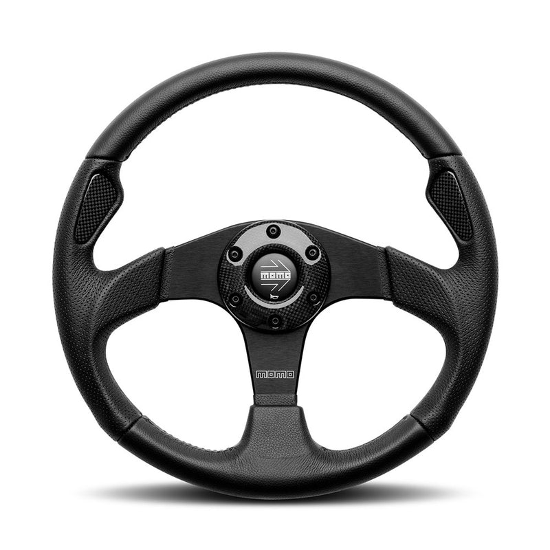 Carica immagine in Galleria Viewer, Volante Momo Jet a Calice (42 mm), Pelle Nera, Razze Nere - 35 cm