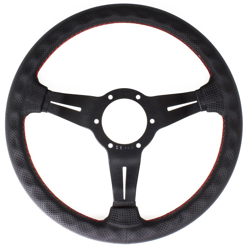 Carica immagine in Galleria Viewer, Volante Nardi Deep Corn Ø33, Pelle Nera Forata, Razze Nere, Cuciture Rosse, a Calice 50 mm