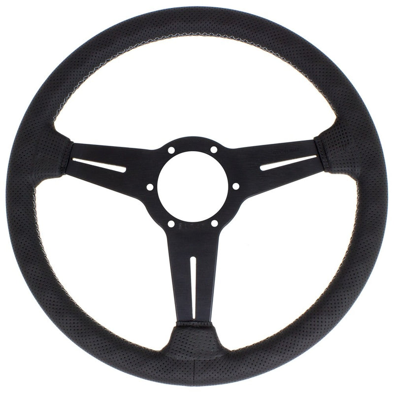 Carica immagine in Galleria Viewer, Volante Nardi Classic ND34, Pelle Nera Forata, Razze Nere, Cuciture Grigie, a Calice 40 mm