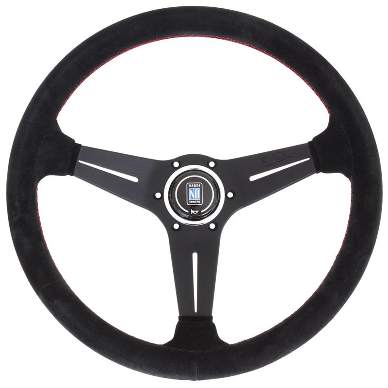 Carica immagine in Galleria Viewer, Volante Nardi Deep Corn Ø35, Scamosciato Nero, Razze Nere, Cuciture Rosse, a Calice 75 mm