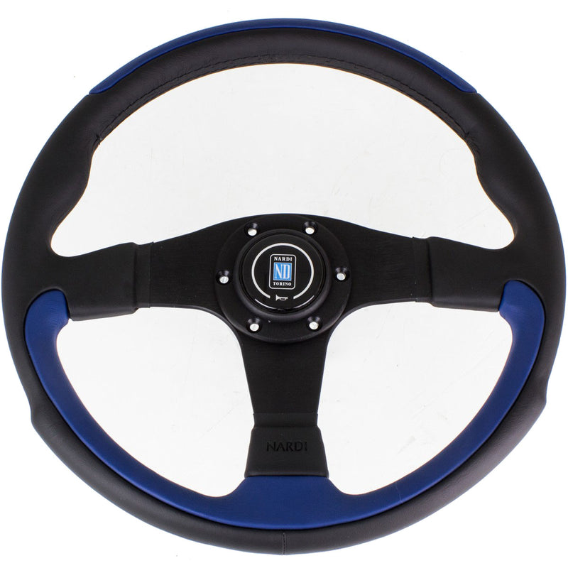 Carica immagine in Galleria Viewer, Volante Nardi Leader, Pelle Blu, Razze Nere, Ø35 cm