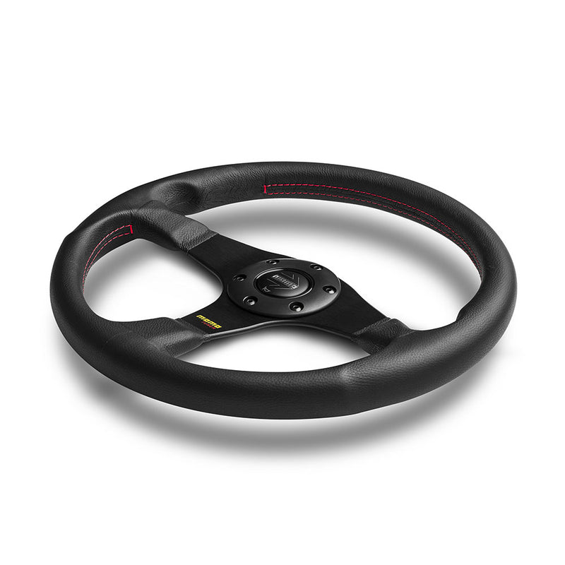 Carica immagine in Galleria Viewer, Volante Momo Tuner a Calice (36 mm), Pelle Nera, Razze Nere - 35 cm