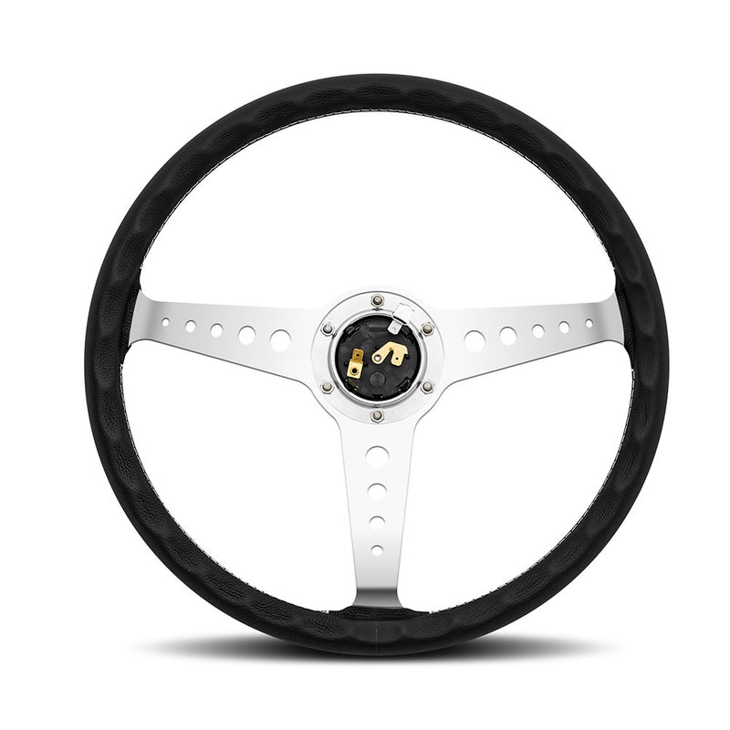 Carica immagine in Galleria Viewer, Volante Momo California a Calice (34 mm), Pelle Nera, Razze Cromate - 36 cm