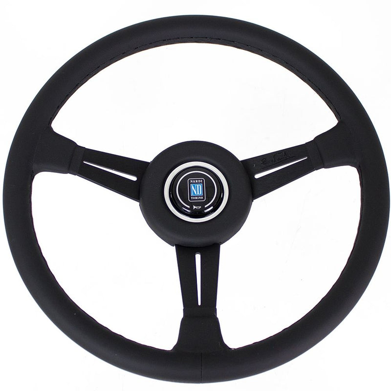 Carica immagine in Galleria Viewer, Volante Nardi Classic ND36 Pelle Nera, Razze Nere, Cuciture Nere, a Calice 25 mm