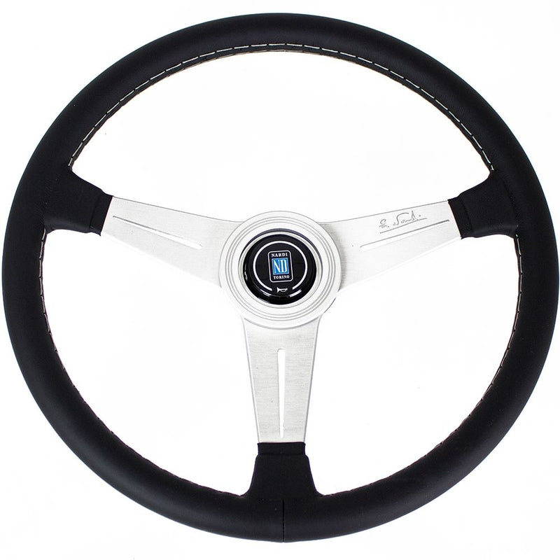 Carica immagine in Galleria Viewer, Volante Nardi Classic ND39 Pelle Nera, Razze in Alluminio, Cuciture Grigie, a Calice 30 mm