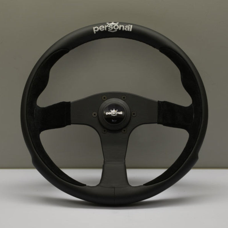 Carica immagine in Galleria Viewer, Volante Personal Pole Position (350 mm) Pelle Nera & Scamosciato Nero, Razze Nere, Logo Argento