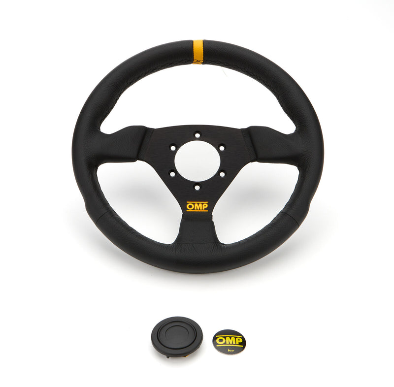 Carica immagine in Galleria Viewer, Volante OMP Trecento Piatto, Pelle Nera, Razze Nere