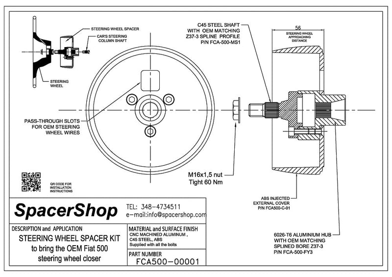 Carica immagine in Galleria Viewer, Distanziale Volante SpacerShop per Fiat Abarth 500 (07-24)