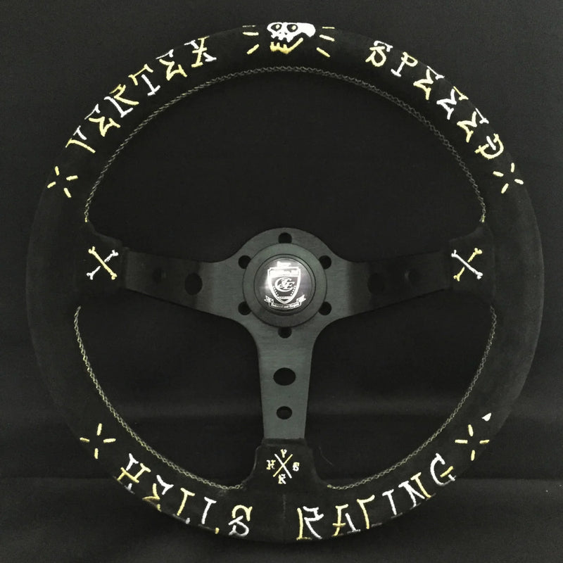 Carica immagine in Galleria Viewer, Volante Vertex Hells Racing / Oro & Argento a Calice (90 mm), Scamosciato Nero, Razze Nere - 33 cm