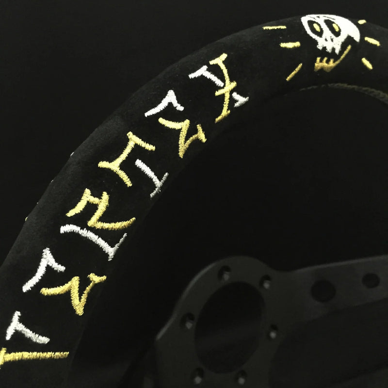 Carica immagine in Galleria Viewer, Volante Vertex Hells Racing / Oro & Argento a Calice (90 mm), Scamosciato Nero, Razze Nere - 33 cm