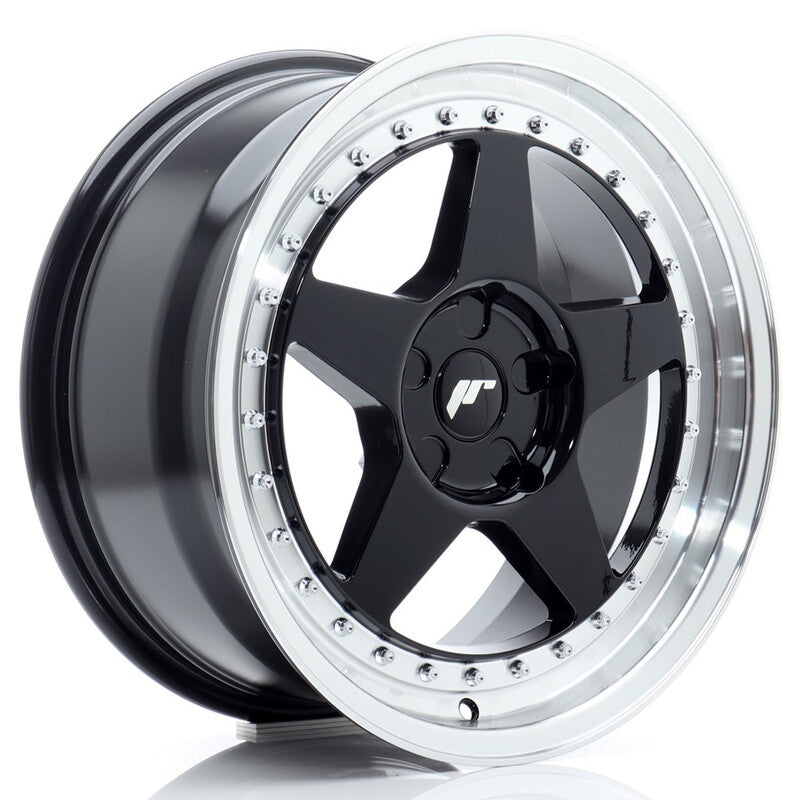 Carica immagine in Galleria Viewer, Cerchio Japan Racing JR-6 8x17 foratura su misura 5 fori ET20-35 - Nero lucido con bordo lucidato