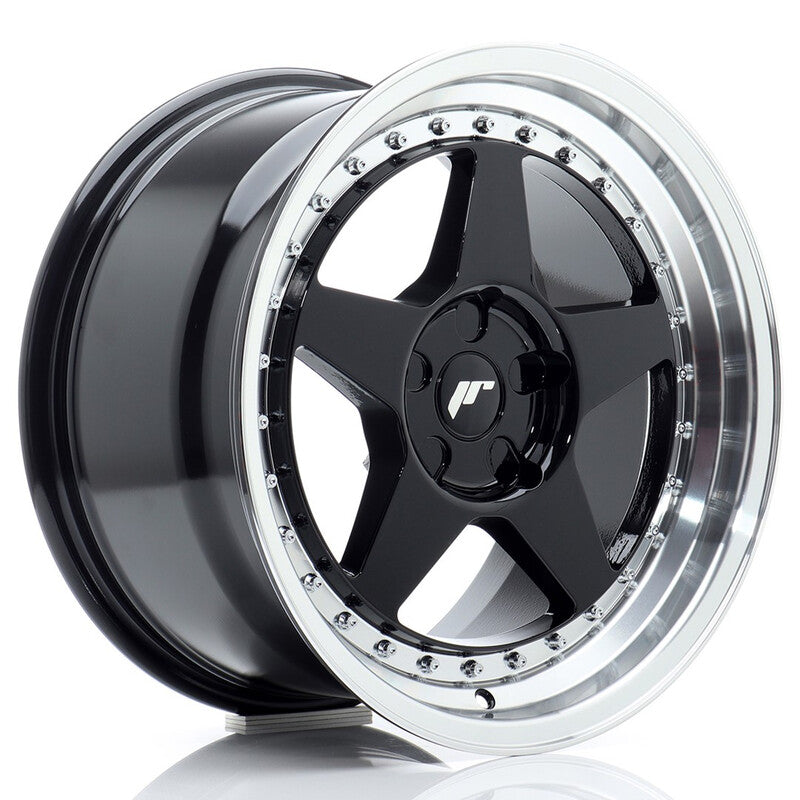 Carica immagine in Galleria Viewer, Cerchio Japan Racing JR-6 9x17 foratura su misura 5 fori ET20-35 - Nero lucido con bordo lucidato