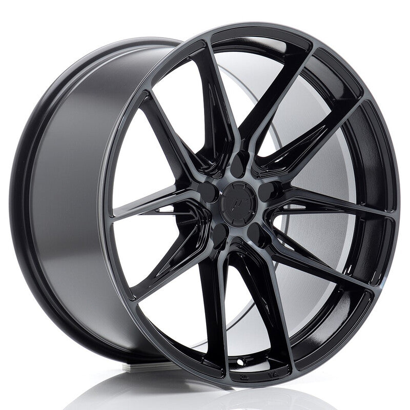 Carica immagine in Galleria Viewer, Cerchio Japan Racing JR-44 10x19 foratura su misura 5 fori ET15-45 - Nero lucido con razze brunite