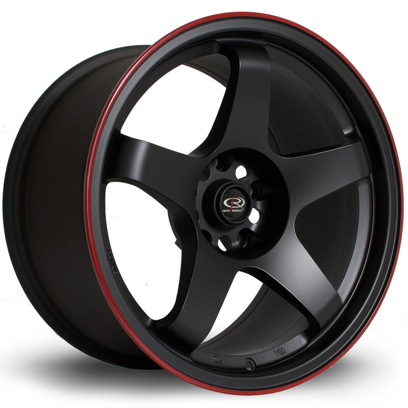 Carica immagine in Galleria Viewer, Cerchio Rota GTR 9,5x17 5x114.3 ET30 - Nero opaco con filetto rosso