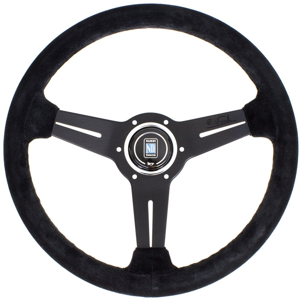 Volante Nardi Classic ND33, Scamosciato Nero, Razze Nere, Cuciture Nere, a Calice 40 mm