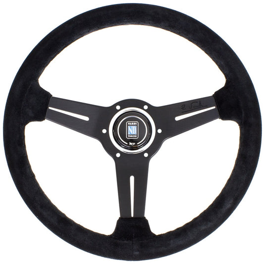 Volante Nardi Classic ND33, Scamosciato Nero, Razze Nere, Cuciture Nere, a Calice 40 mm