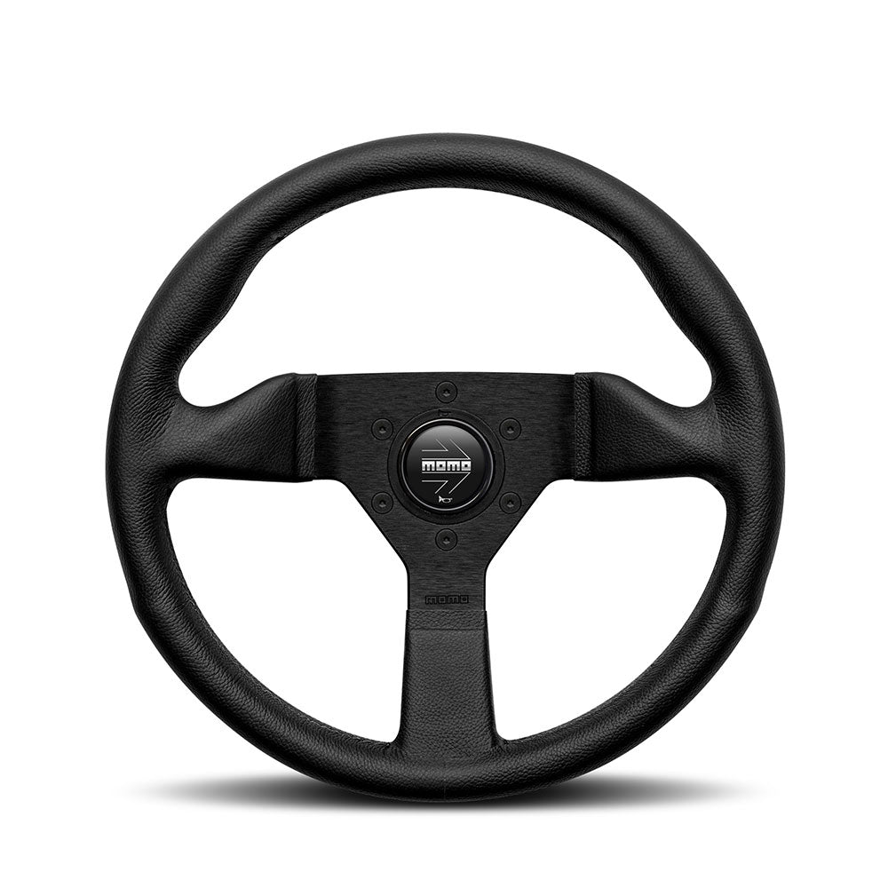 Volante Momo Montecarlo a Calice (40 mm), Pelle Nera, Razze Nere - 32 cm