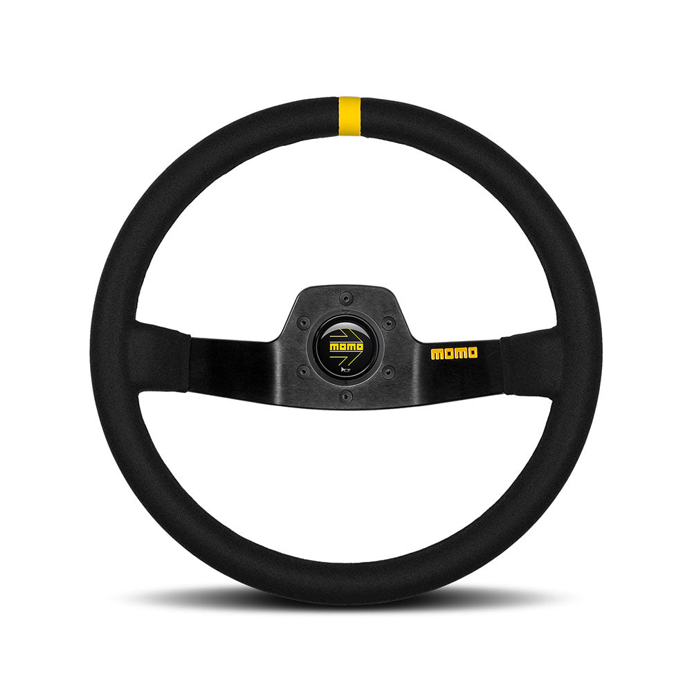 Volante Momo Mod. 02 a Calice (87 mm), Scamosciato Nero, Razze Nere - 35 cm