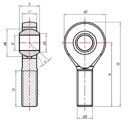 Uniball Askubal Motorsport Serie 452, Maschio, Filettatura Fine, con Riduttore