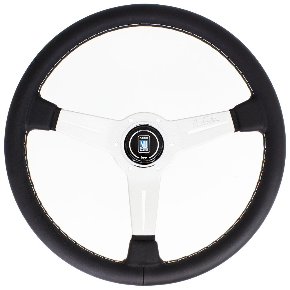 Volante Nardi Classic ND36, Pelle Nera, Razze in Alluminio, Cuciture Grigie, a Calice 40 mm