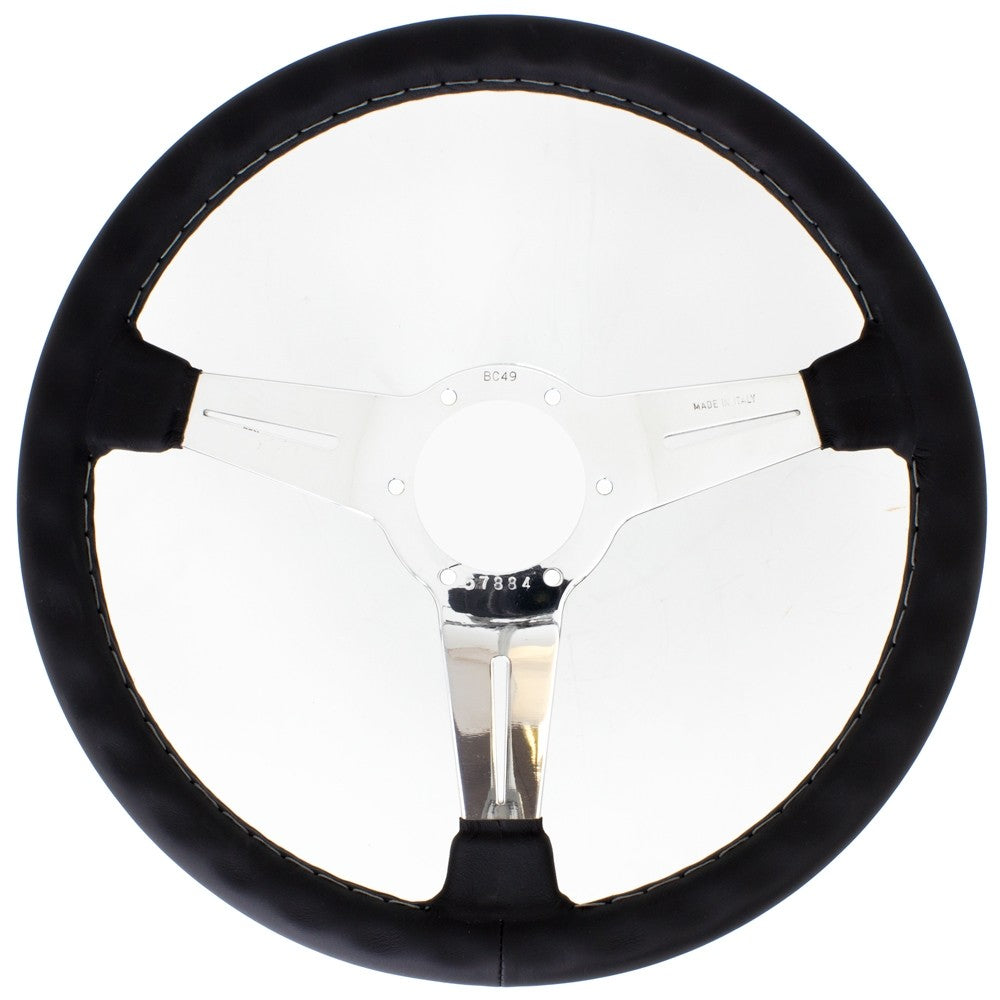 Volante Nardi Classic ND36, Pelle Nera, Razze Cromate, Cuciture Grigie, a Calice 40 mm