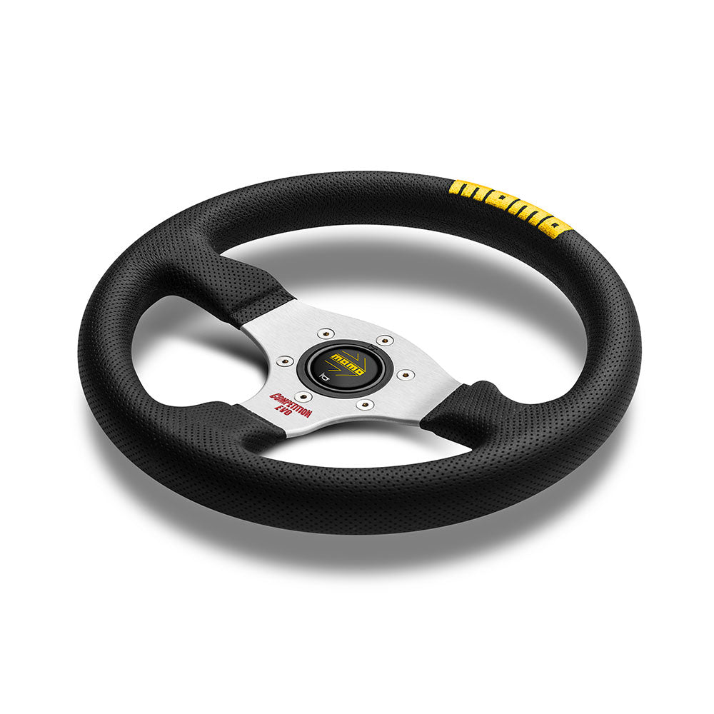 Volante Momo Competition Evo a Calice (42 mm), Pelle Nera, Razze in Alluminio - 32 cm