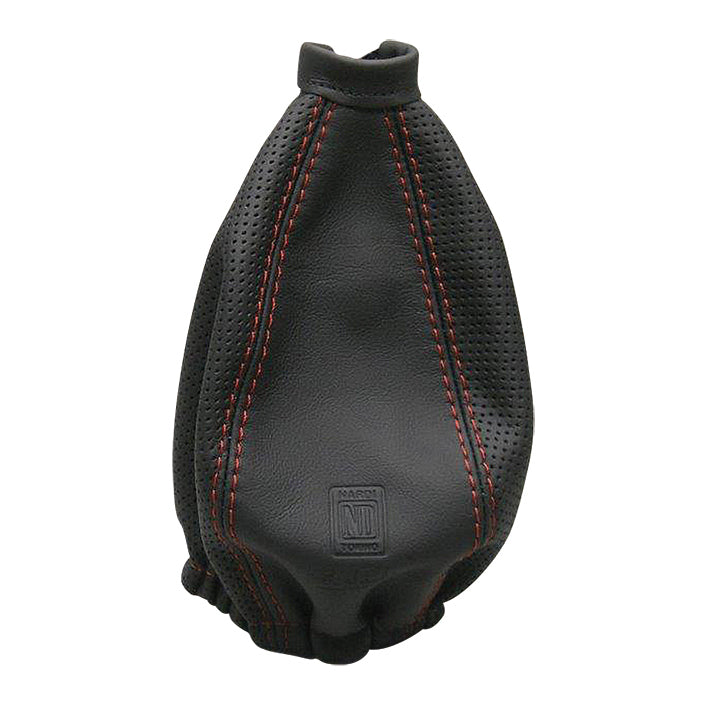 Cuffia Leva Cambio Nardi, Pelle Nera Forata, Cuciture Rosse