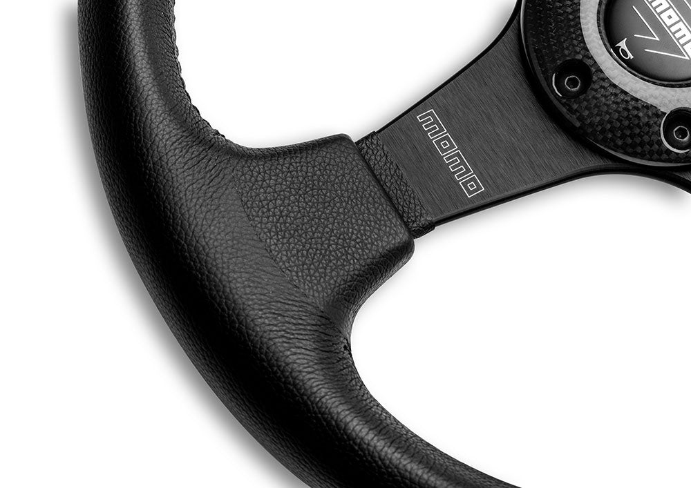Volante Momo Jet a Calice (42 mm), Pelle Nera, Razze Nere - 35 cm