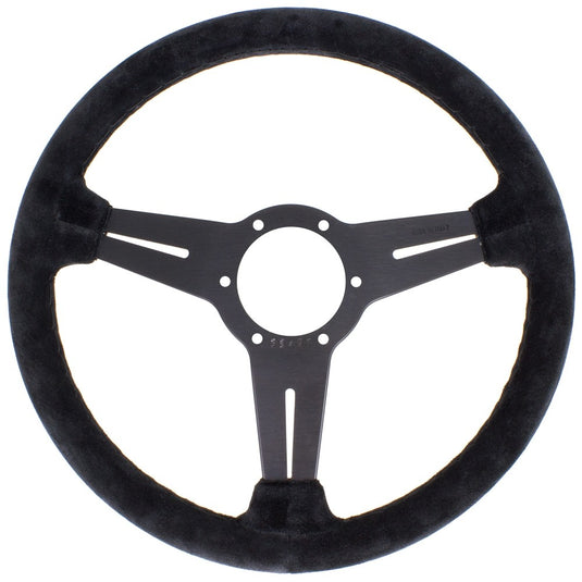 Volante Nardi Classic ND33, Scamosciato Nero, Razze Nere, Cuciture Nere, a Calice 40 mm