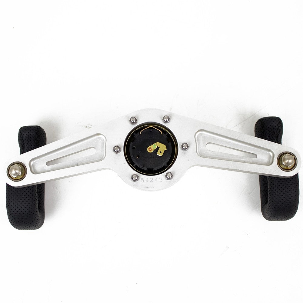 Volante Nardi 2Spokes, Pelle Nera Forata, Razze in Alluminio, Cuciture Nere