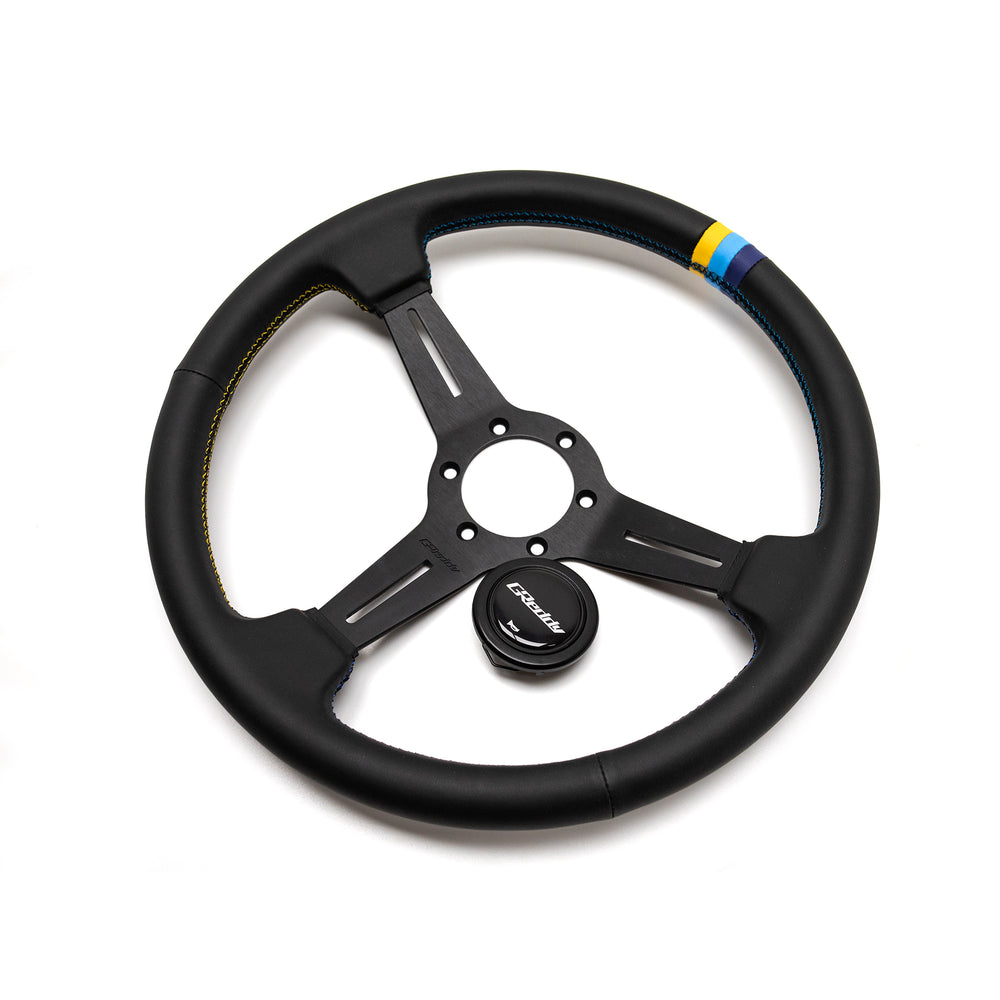 Volante GReddy "Medium Type" a Calice (47 mm), Pelle Nera, Razze Nere - 340 mm