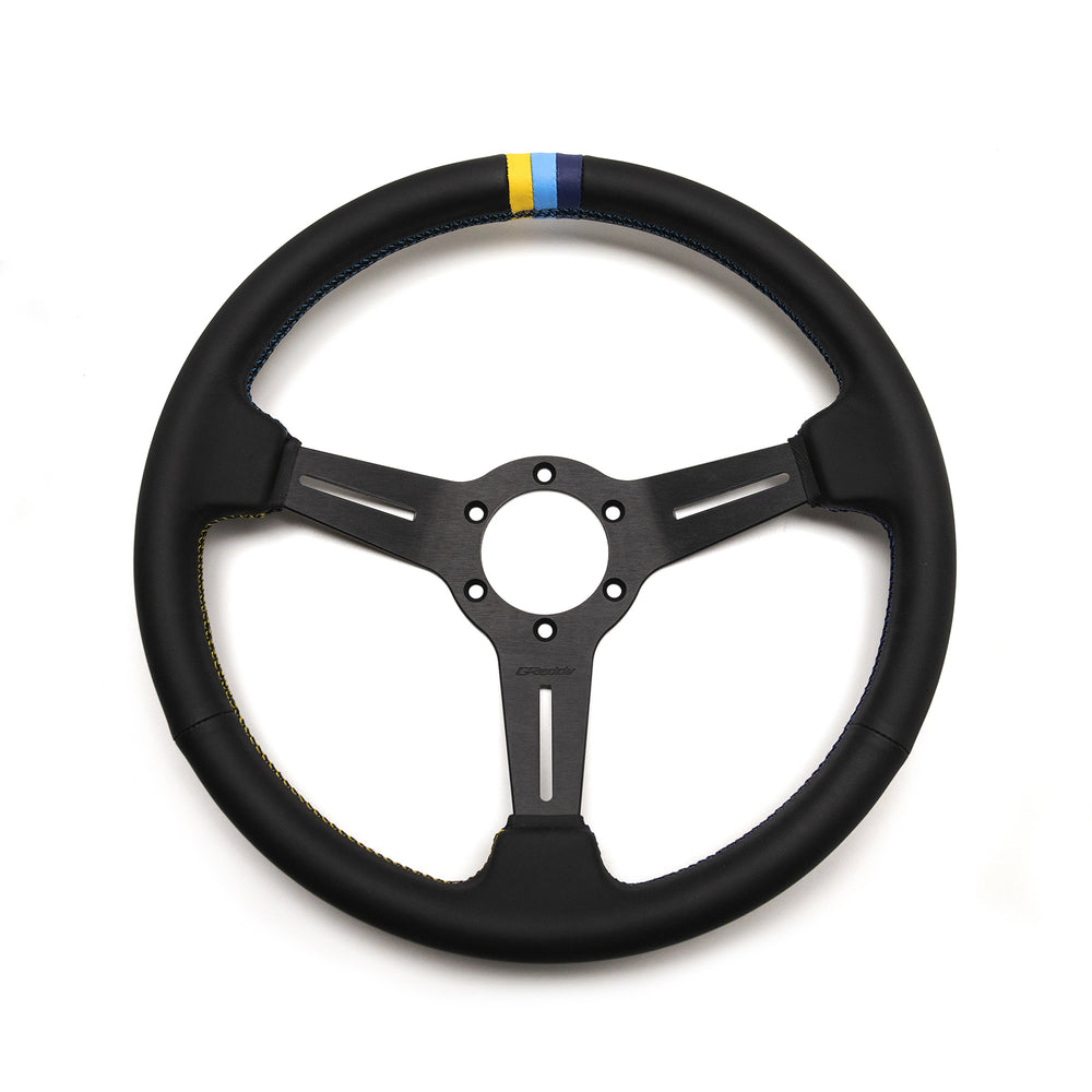 Volante GReddy "Medium Type" a Calice (47 mm), Pelle Nera, Razze Nere - 340 mm