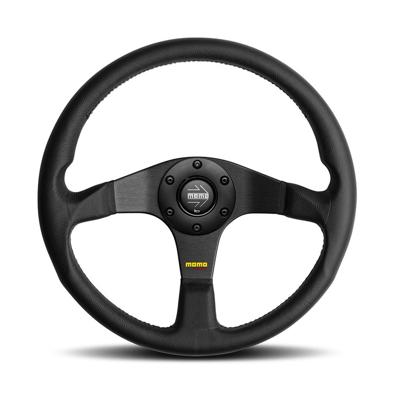 Carica immagine in Galleria Viewer, Volante Momo Tuner a Calice (36 mm), Pelle Nera, Razze Nere - 35 cm
