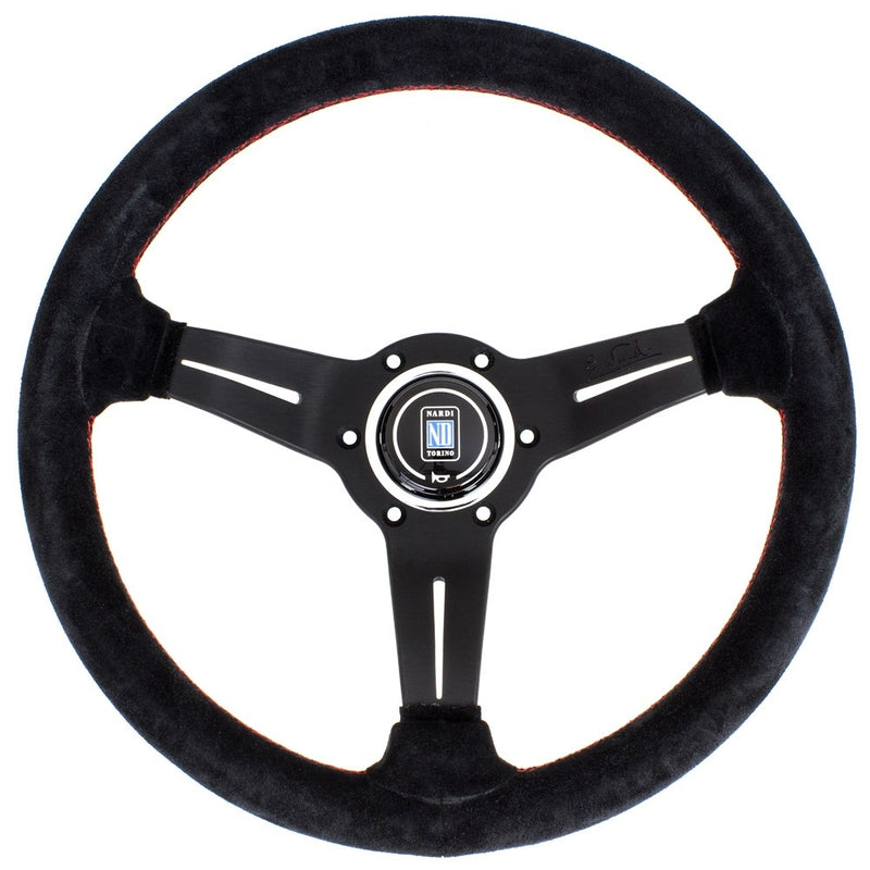Carica immagine in Galleria Viewer, Volante Nardi Deep Corn Ø33, Scamosciato Nero, Razze Nere, Cuciture Rosse, a Calice 50 mm
