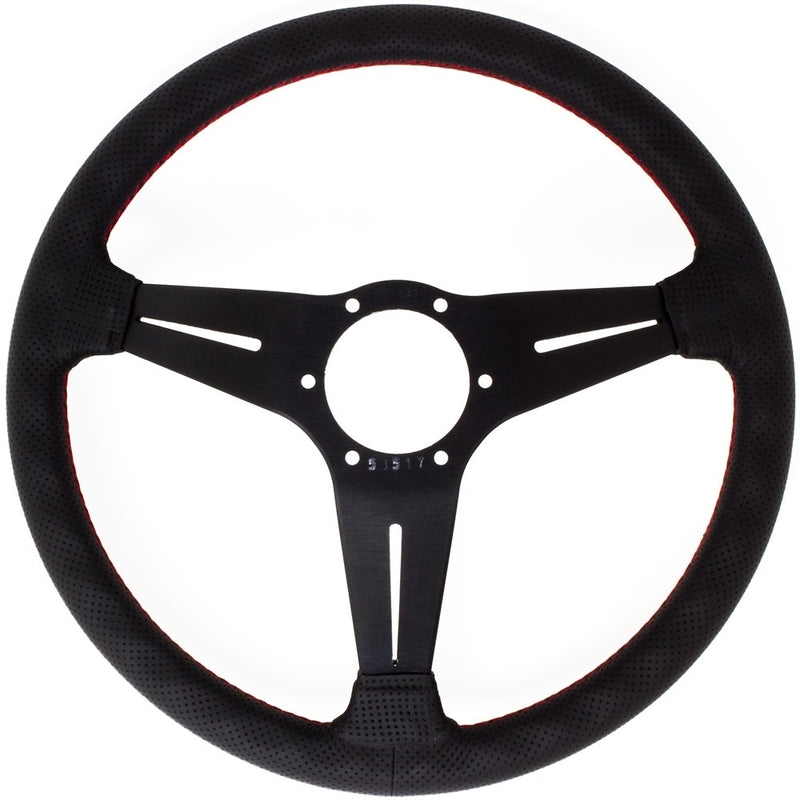Carica immagine in Galleria Viewer, Volante Nardi Deep Corn Ø35, Pelle Nera Forata, Razze Nere, Cuciture Rosse, a Calice 80 mm
