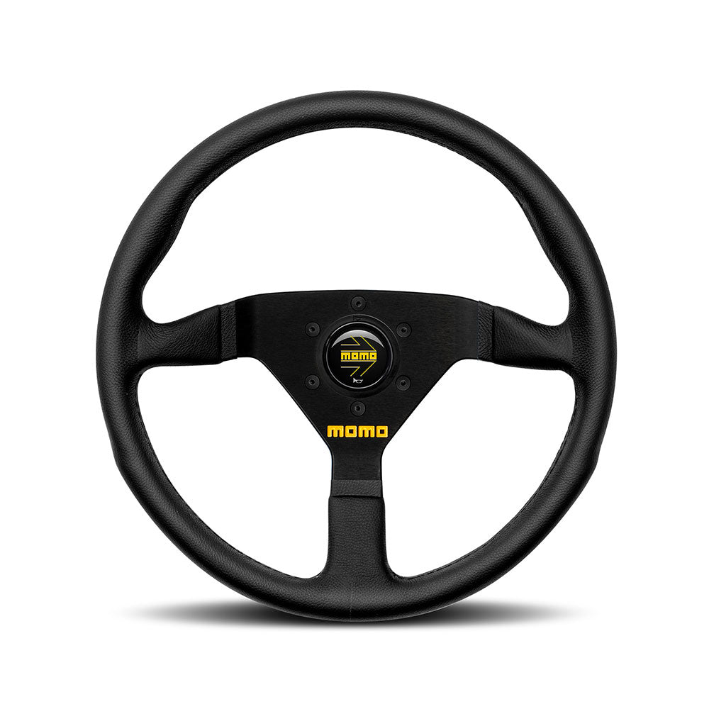 Volante Momo Mod. 78 a Calice (40 mm), Pelle Nera, Razze Nere - 32 cm