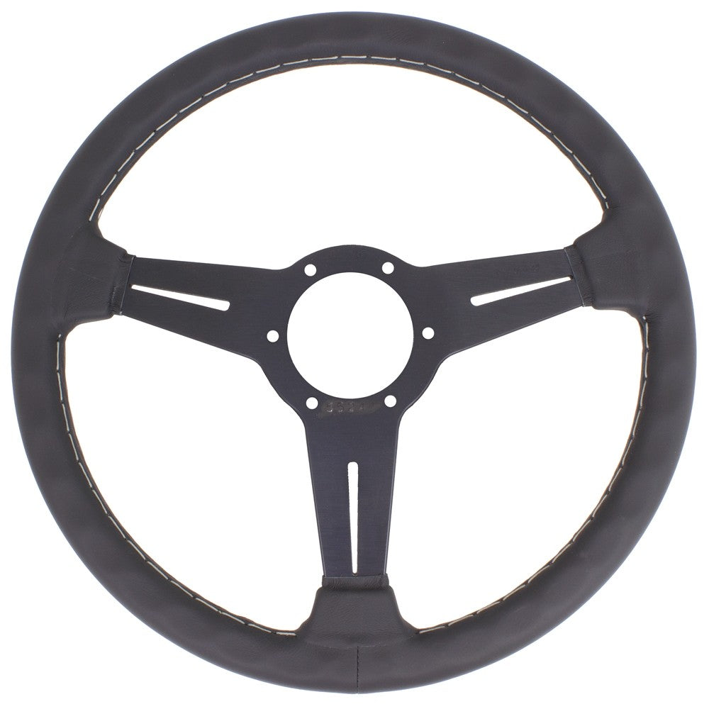 Volante Nardi Classic ND34, Pelle Nera, Razze Nere, Cuciture Grigie, a Calice 40 mm