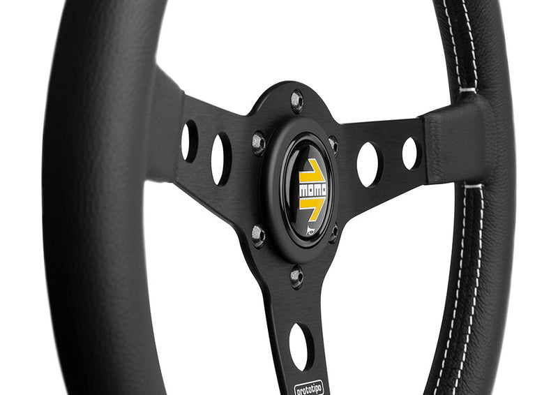 Carica immagine in Galleria Viewer, Volante Momo Prototipo a Calice (39 mm), Pelle Nera, Razze Nere - 35 cm
