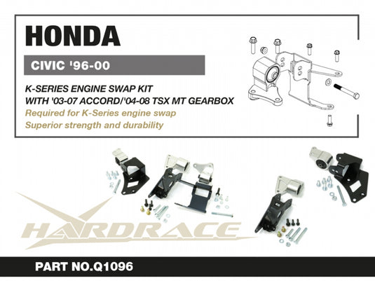 Kit Supporti Motore per Swap Serie K Hardrace con Cambio Accord in Honda Civic EK / EJ / EM