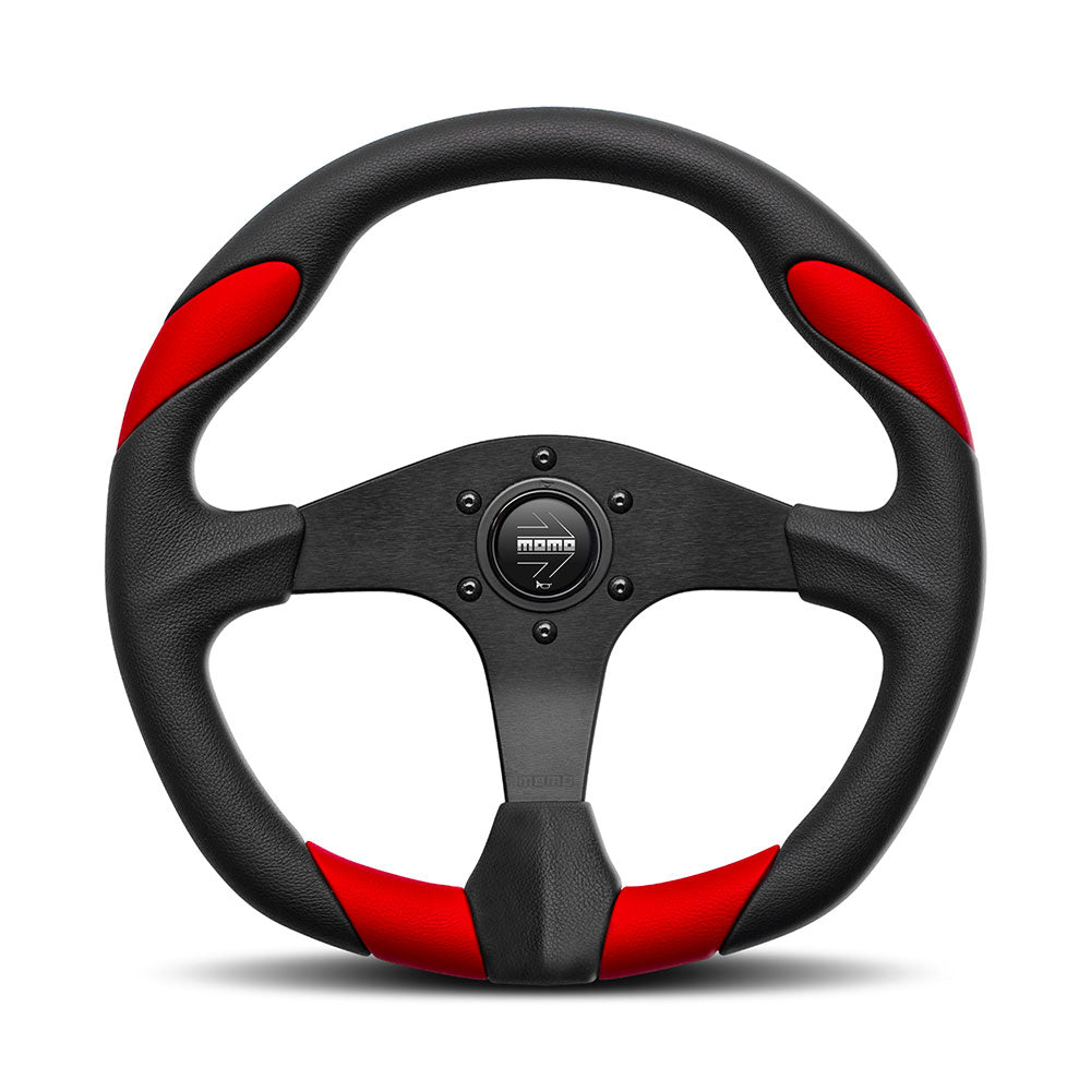 Volante Momo Quark a Calice (40 mm), Pelle Nera e Rossa, Razze Nere - 35 cm