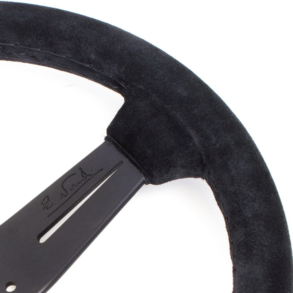Volante Nardi Classic ND33, Scamosciato Nero, Razze Nere, Cuciture Nere, a Calice 40 mm