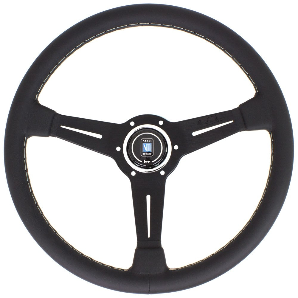 Volante Nardi Classic ND36, Pelle Nera, Razze Nere, Cuciture Grigie, a Calice 40 mm