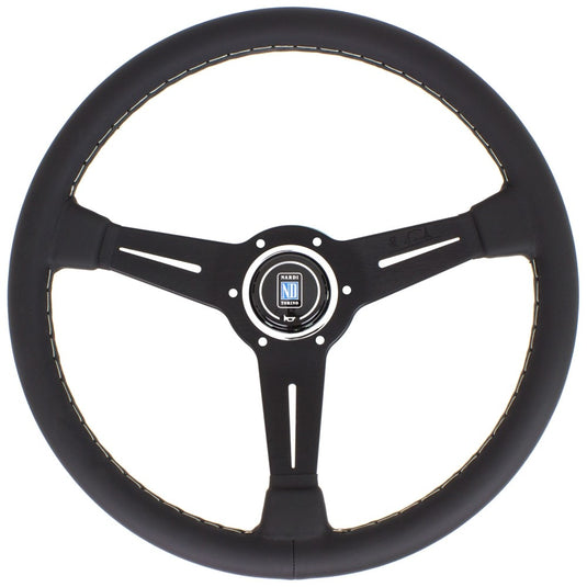 Volante Nardi Classic ND36, Pelle Nera, Razze Nere, Cuciture Grigie, a Calice 40 mm