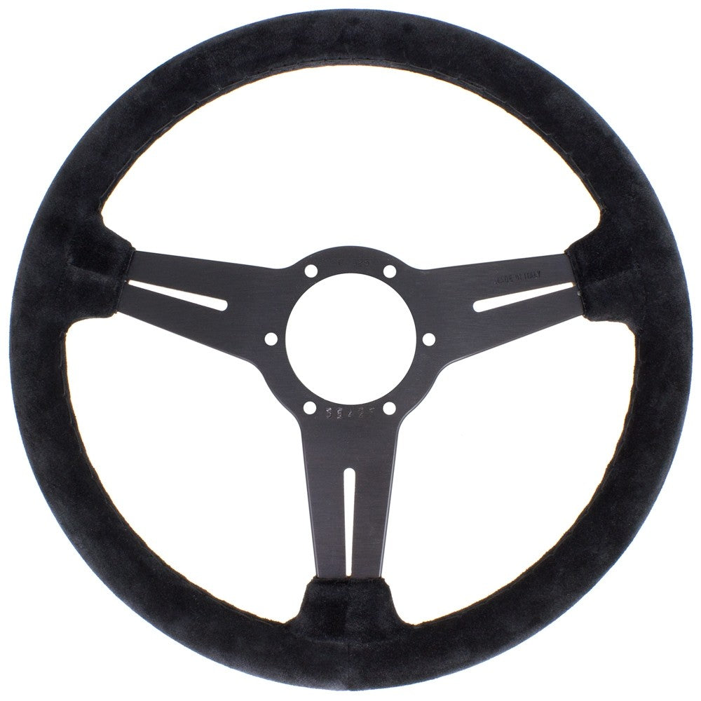 Volante Nardi Classic ND36, Scamosciato Nero, Razze Nere, Cuciture Nere, a Calice 40 mm