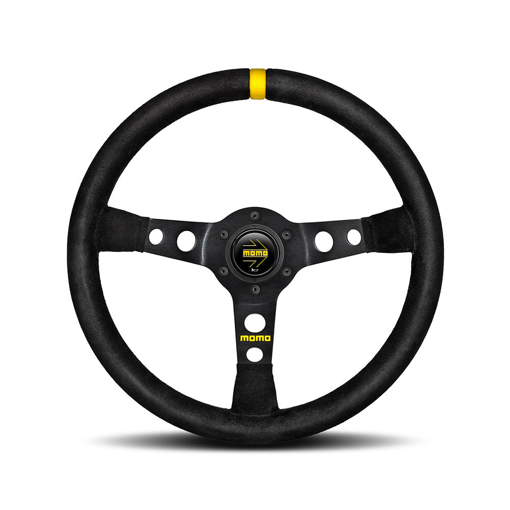 Volante Momo Mod. 07 a Calice (72 mm), Scamosciato Nero, Razze Nere - 35 cm