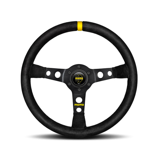 Volante Momo Mod. 07 a Calice (72 mm), Scamosciato Nero, Razze Nere - 35 cm