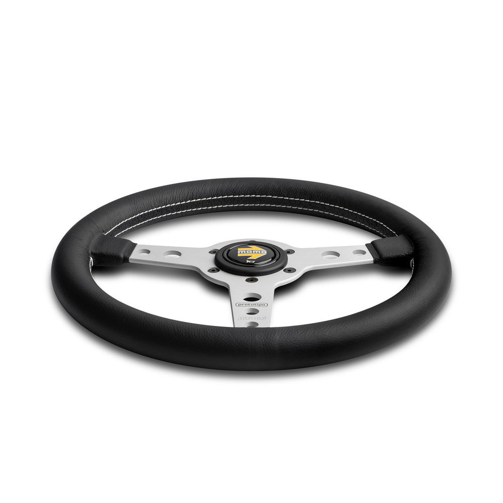 Volante Momo Prototipo 320, Pelle Nera, Razze in Alluminio - 32 cm